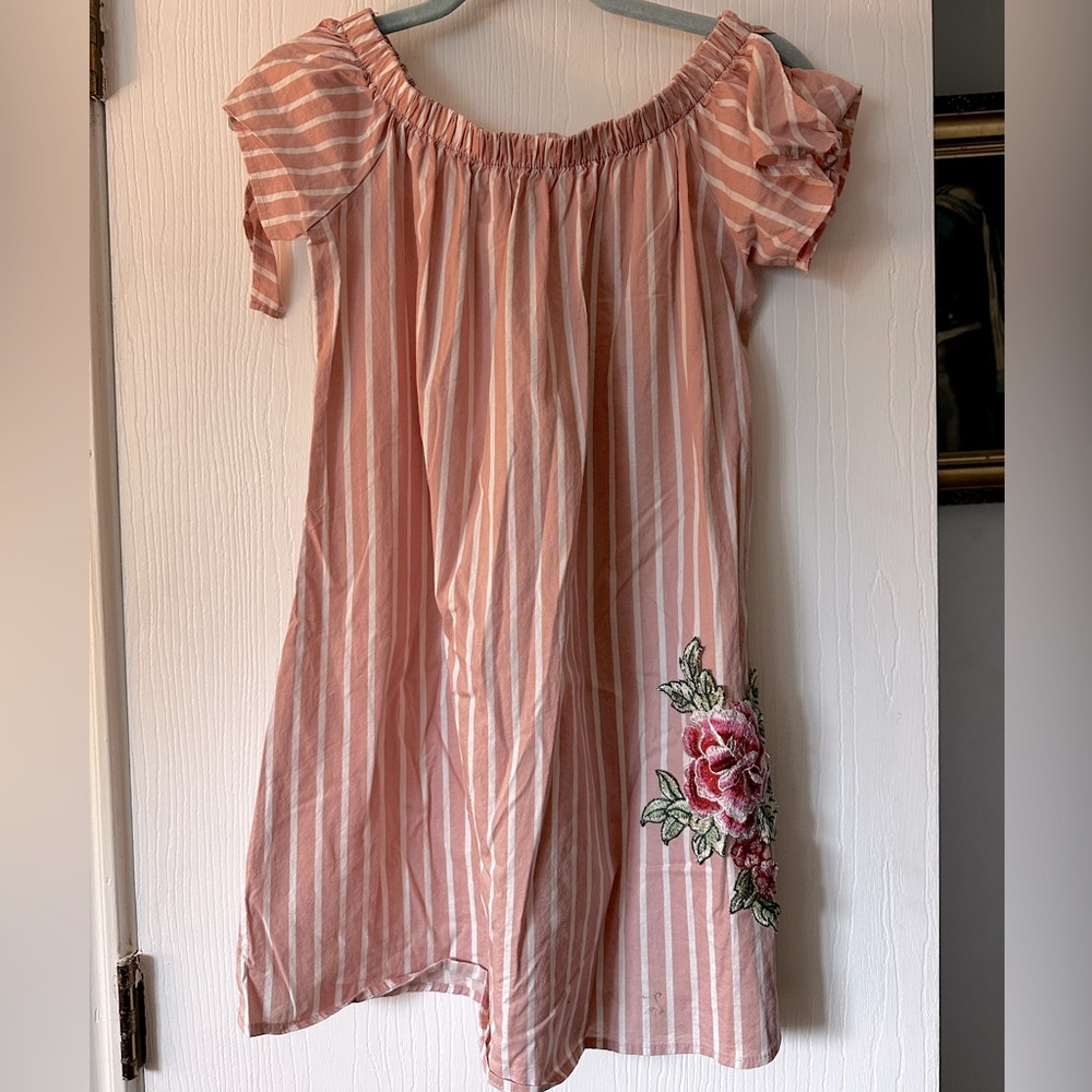 Must Have brand pink and white striped cotton dress with flower appliqué - Small